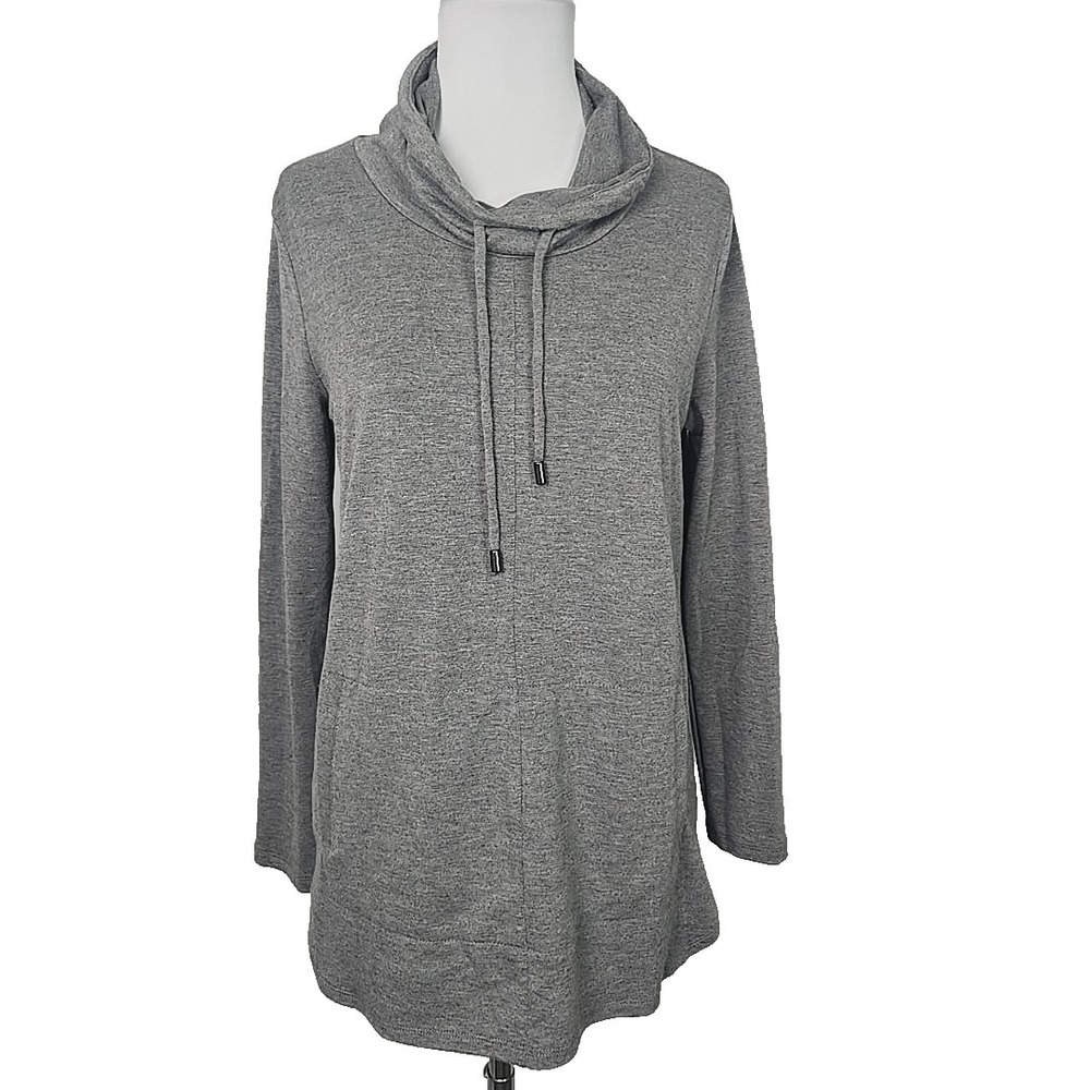 Grace The Perfect Fit Gray Cowl Neck French Terry Pullover Sweater Small Pockets